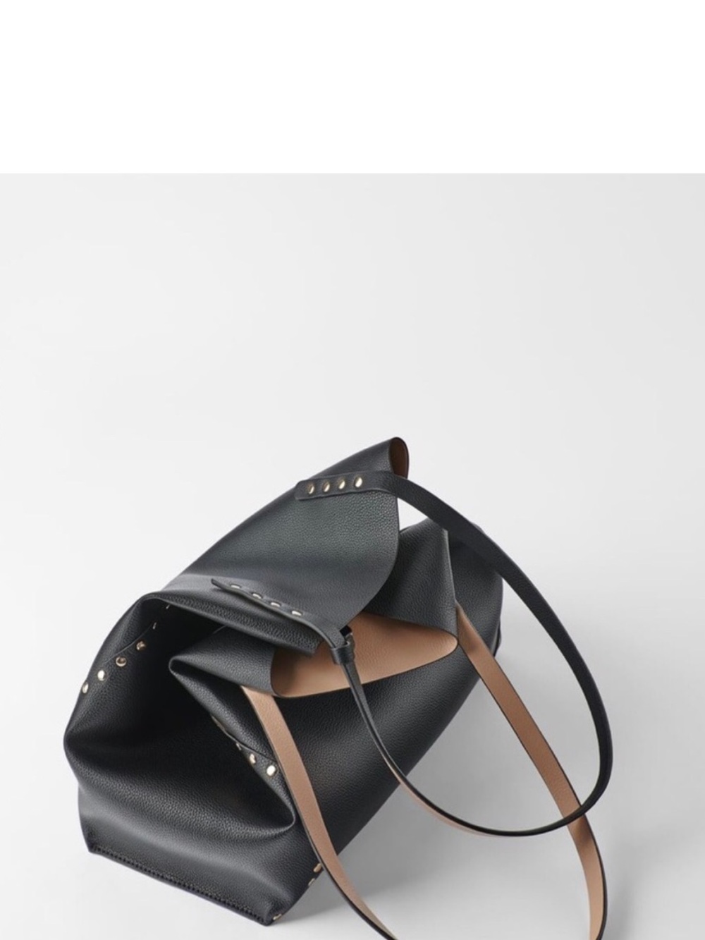 ZARA Black & Tan Studded Reversible Tote Bag - Picture 6 of 11